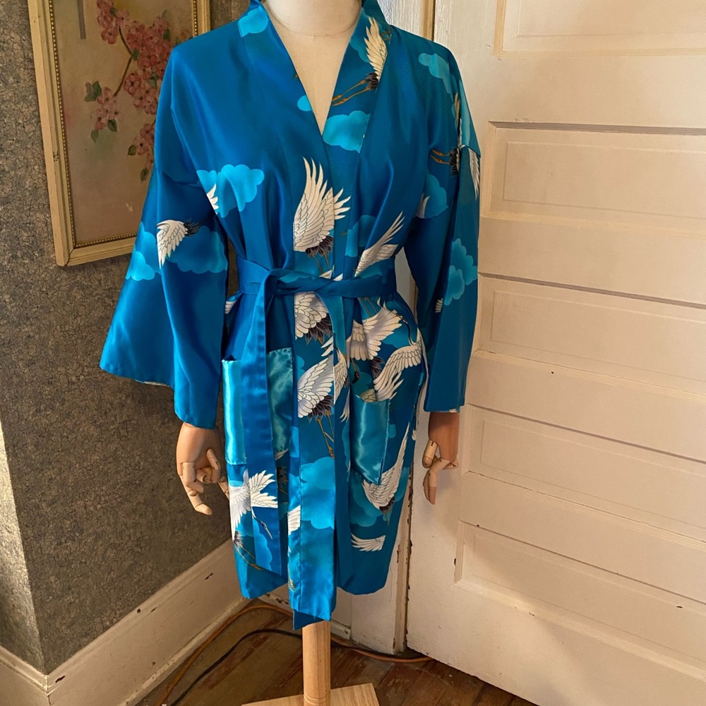Blue Crane Print Women's Robe